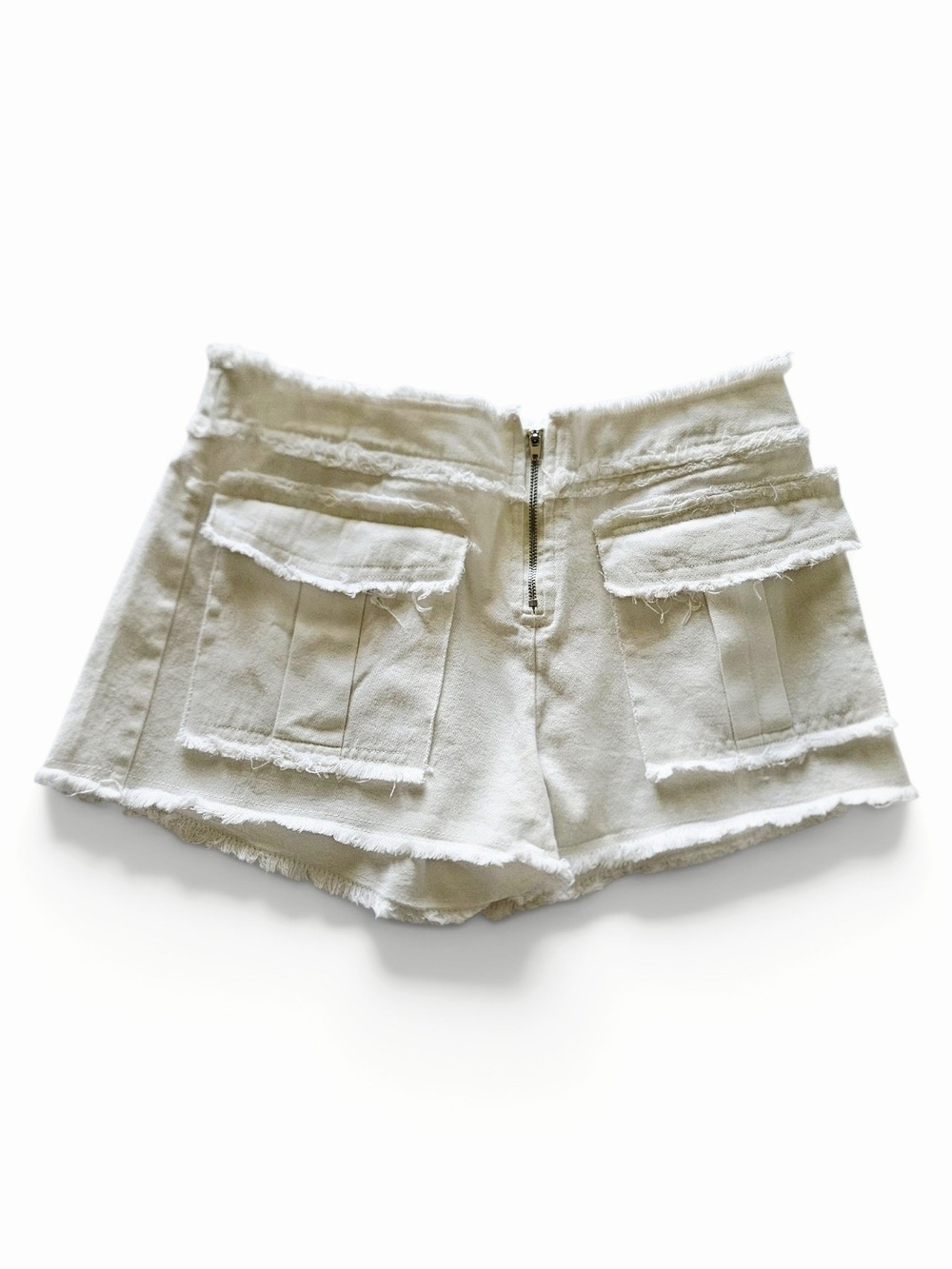 SHEIN White High-Rise Frayed Jean Cargo Shorts Size 4